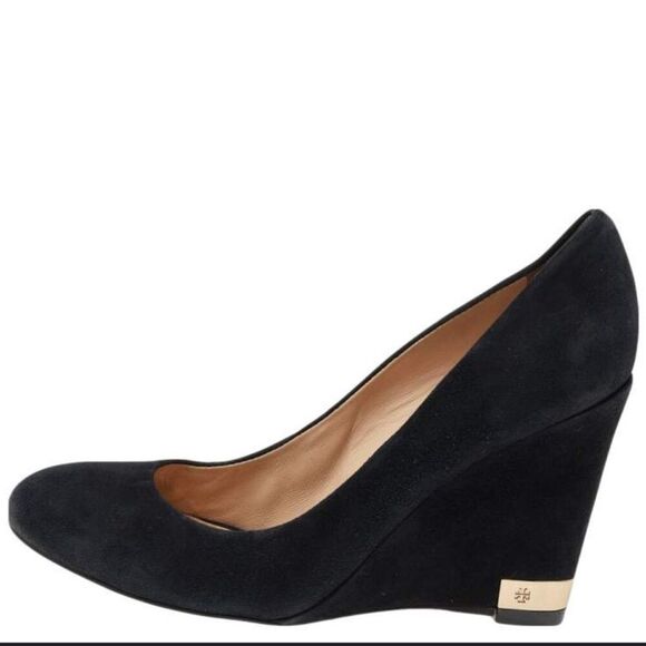 Tory Burch Black Suede Astoria Wedge Heels Size 7.5 - Picture 5 of 9